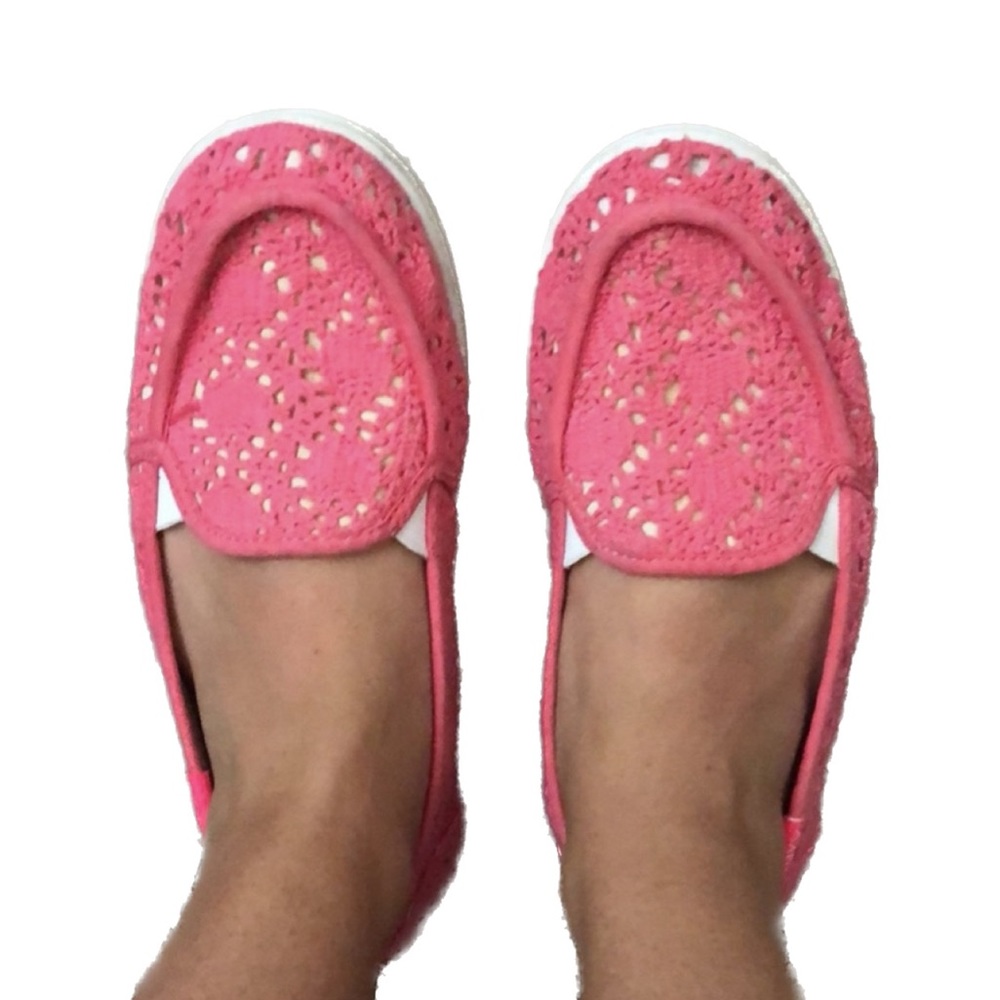 Roxy lido crochet pink slip on shoes